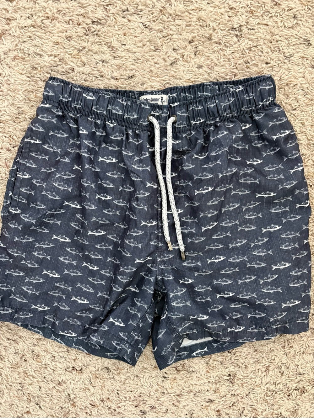 The Endless Summer Fish-Shark Print Mesh Lined Swim Trunks Size Small